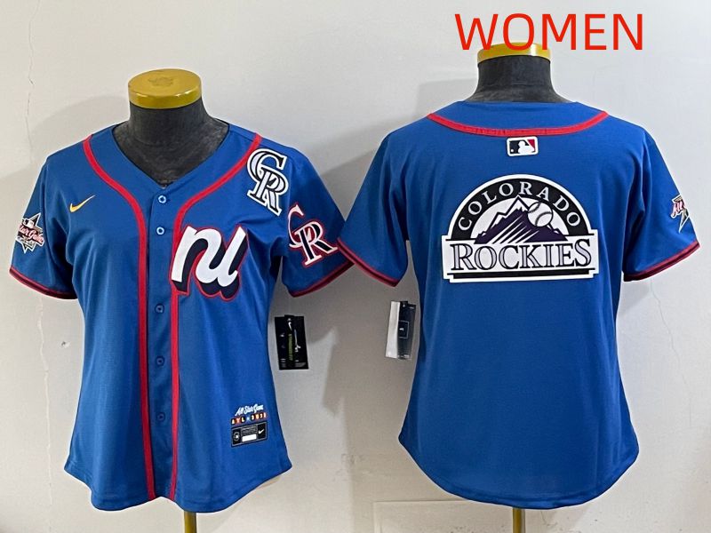 Women 2025 Colorado Rockies Blank Blue All star Nike MLB Jersey style 05->women mlb jersey->Women Jersey